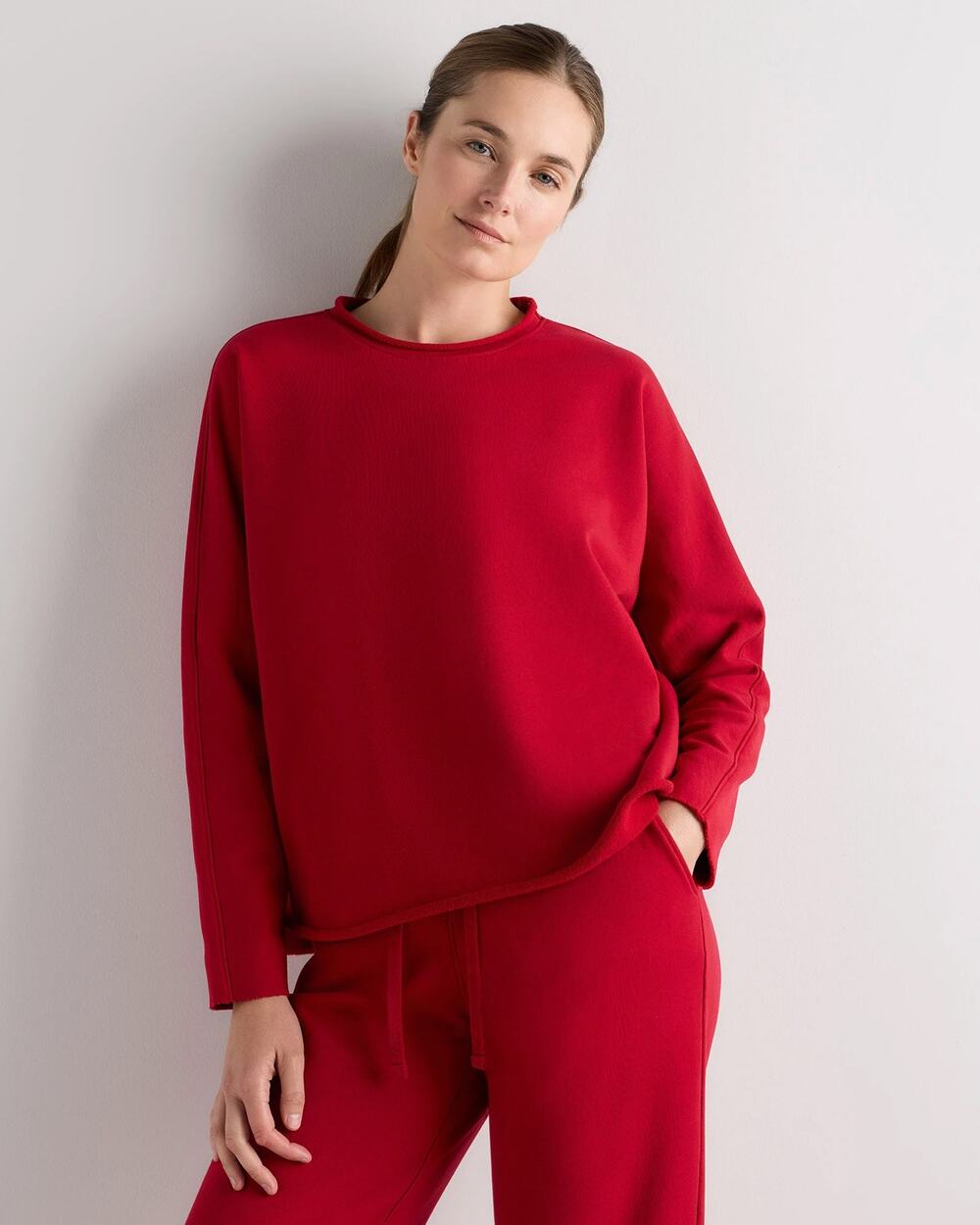 Quince Organic French Terry Crew Sweatshirt Ruby Red Small S